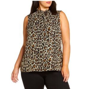 Gibson Halter sleeveless blouse Womens animal leopard print tan black bow size M